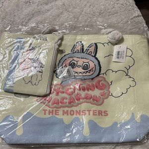 Labubu Tote Bag Set - Cream and Blue brand new original package